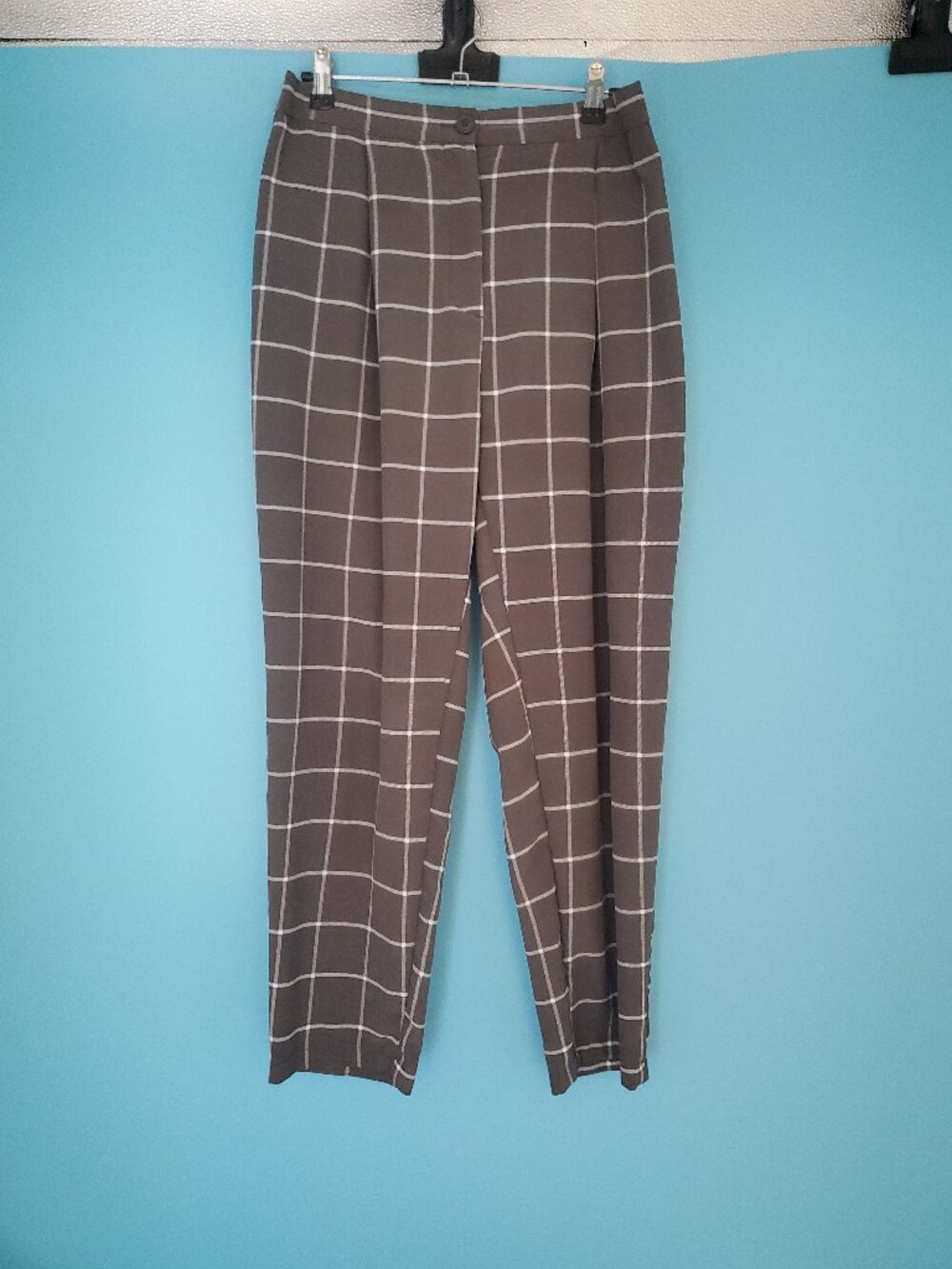 H&M Divided Trousers Size 8 Grey with White Checkers Tapered Cropped